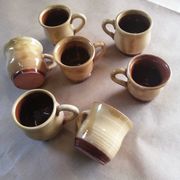 Set of 7 vintage stoneware yellow coffee cups