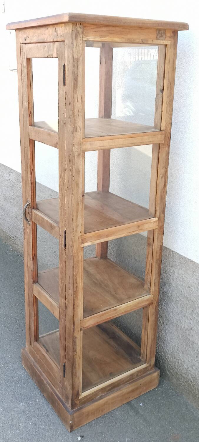 Tall display case in old wood