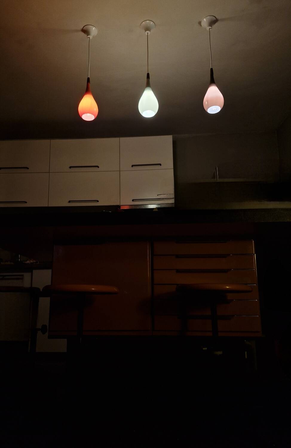 Scandinavian suspension trio Holmegaard 1960, opal glass blown.