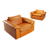 Paire de fauteuils vintage en cuir avec rembourrage en mousse, Italie, années 1970-1980