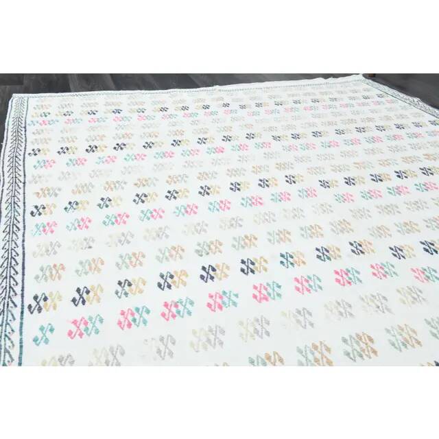 1970s Turkish Oushak Kilim Wool Cotton White Area Rug 182x266