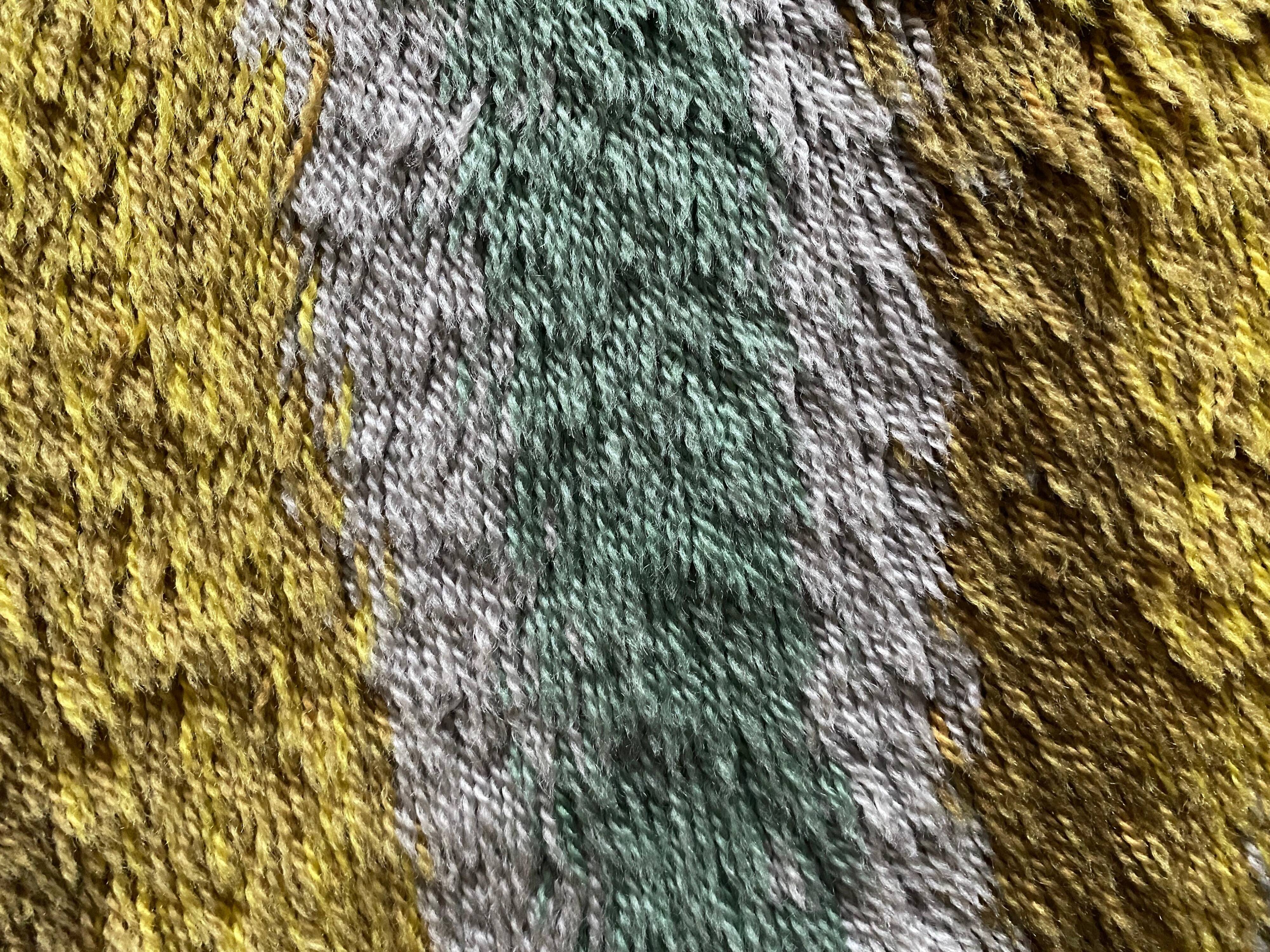 Mid-century Modern High Pile, Yellow, Aquamarine & Grey Rya Rug, Sweden, 1960s