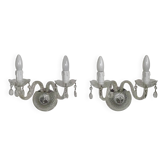 Pair of French vintage double crystal wall lights with barley twist glass arms.