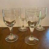 4 bistro glasses mismatched at the beginning of the XX century
