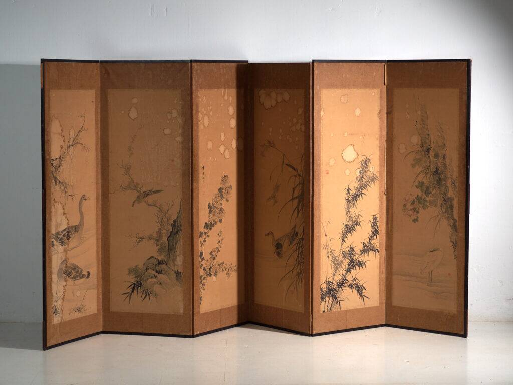 Antique Japanese six-panel screen with box – Japan, circa 1900
