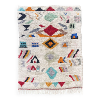 Boujaad ecru Berber rug with colorful patterns 263x185cm