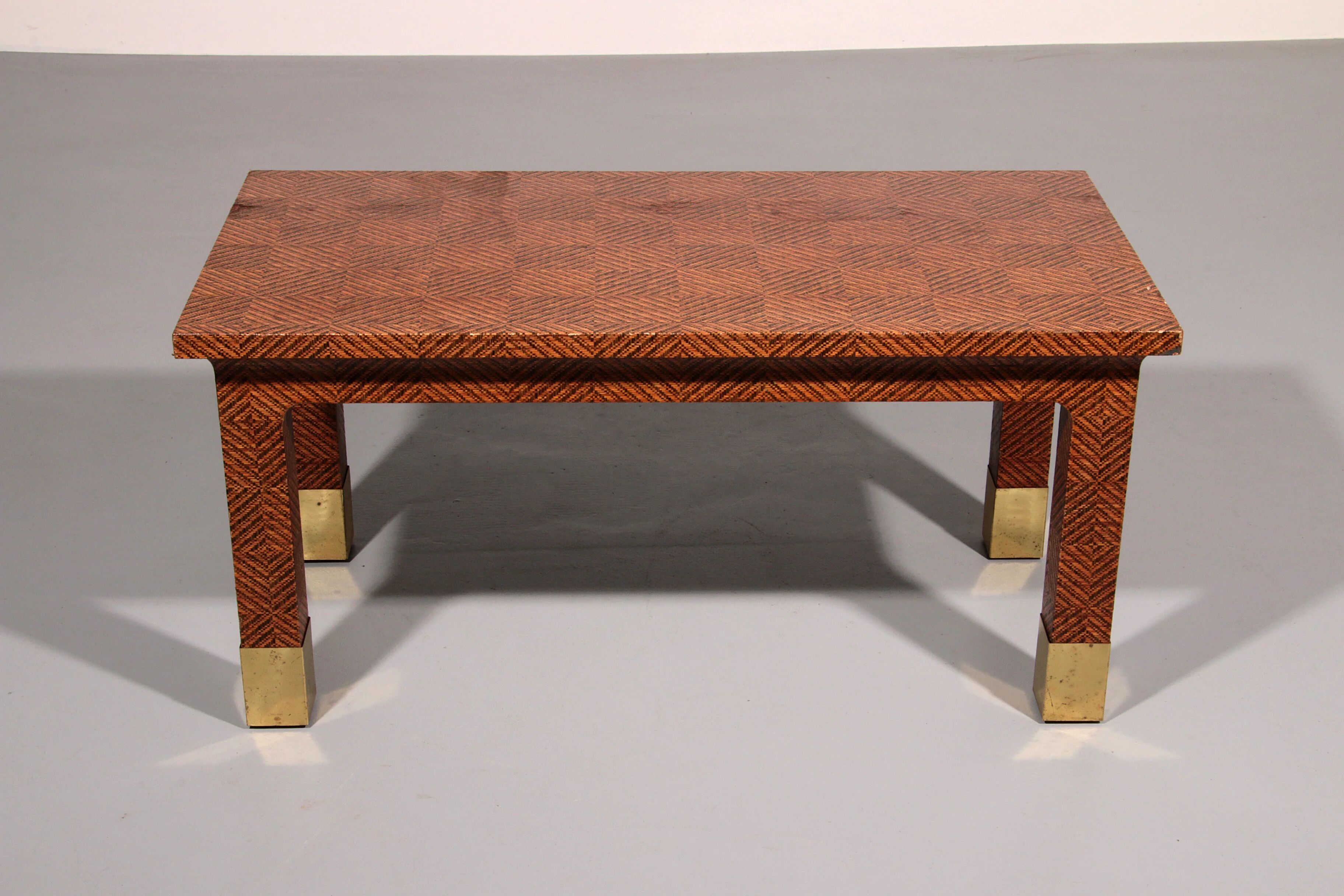 Harrison Van Horn wood and brass rectangle coffee table