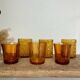 6 mismatched vintage amber glasses