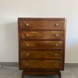 Commode art déco en noyer à 5 tiroirs