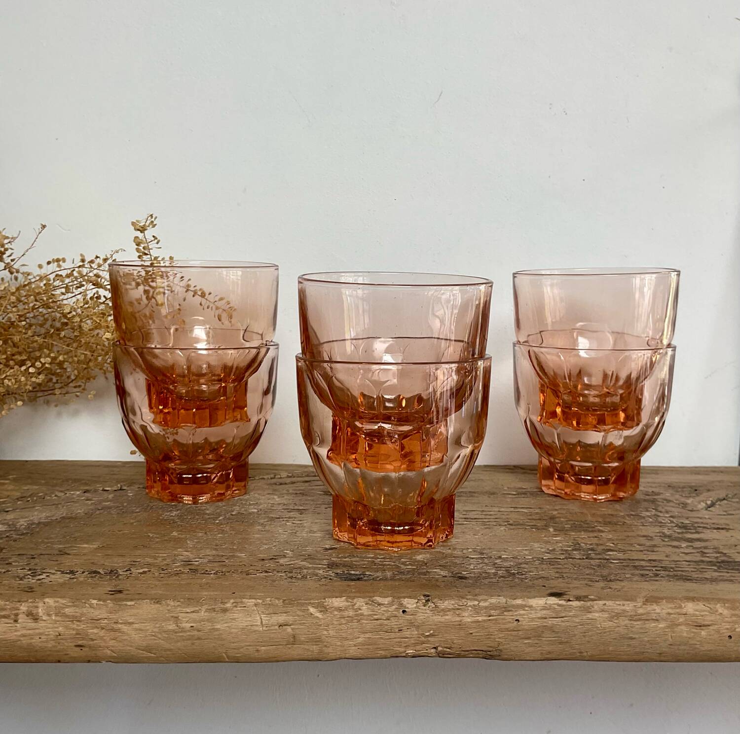 6 vintage Rosaline glasses