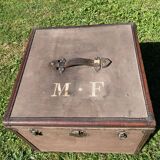 Antique travel trunk, wooden and leather transport case, 1900