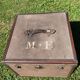 Antique travel trunk, wooden and leather transport case, 1900