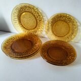 Vereco Sunflower amber plates – 8 vintage pieces (4 dinner plates, 4 dessert plates)