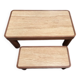 Set of two coffee tables in wood and travertine marble