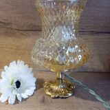 Lampe de table en bronze et verre ambré en pointe de diamant