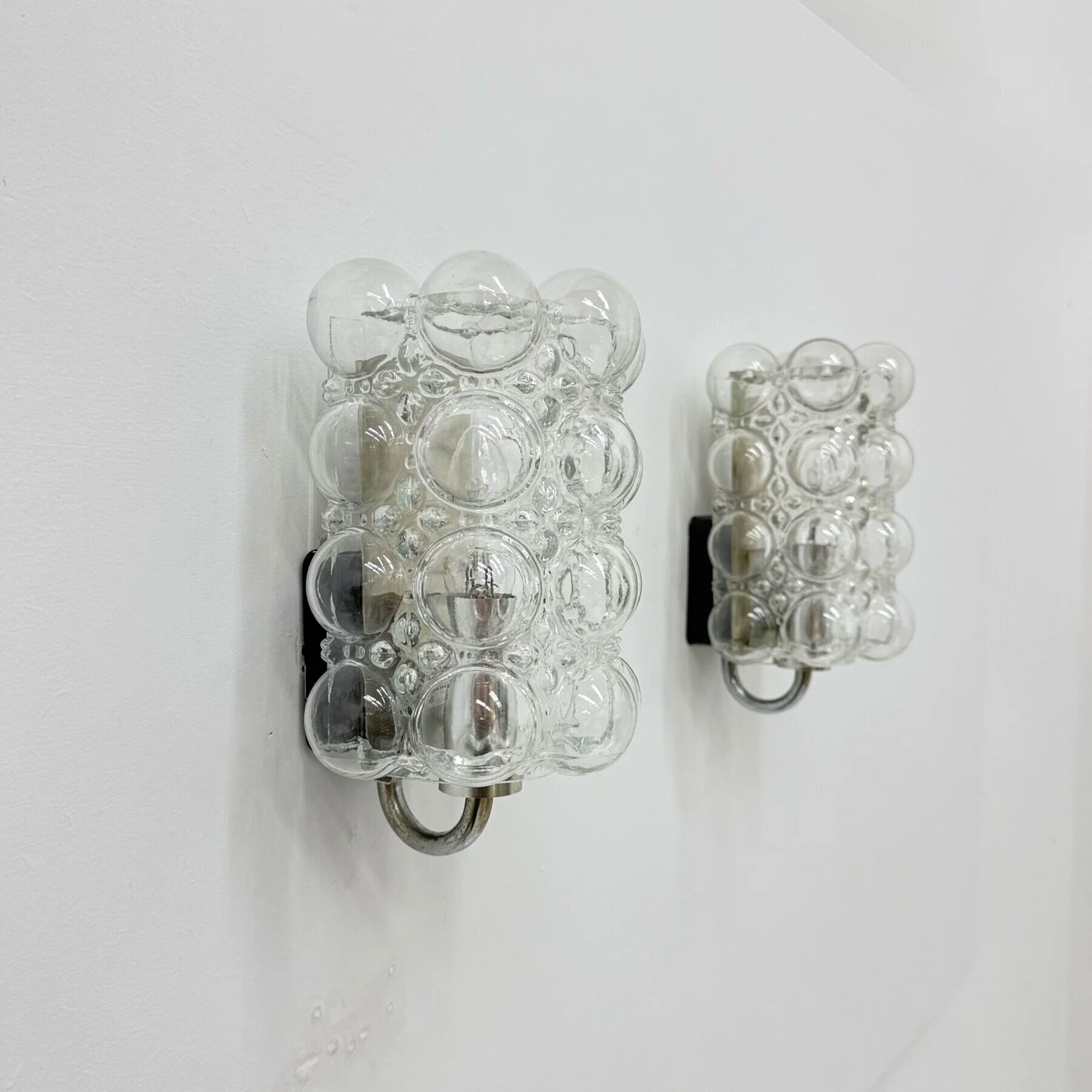 Set of 2 bubble glass wall lamp sconces by Helena Tynell for Limburg, Germany, 1970s