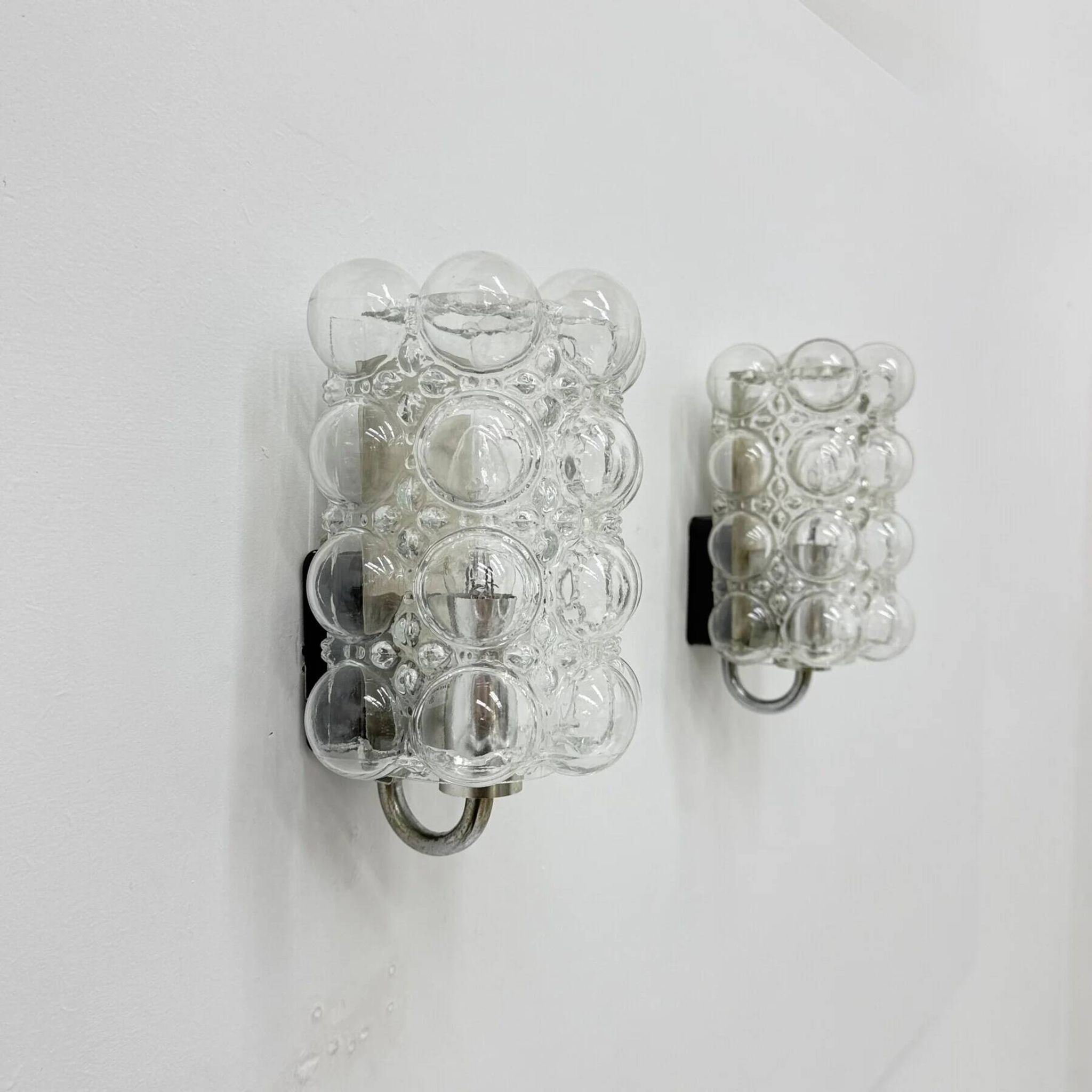 Set of 2 bubble glass wall lamp sconces by Helena Tynell for Limburg, Germany, 1970s