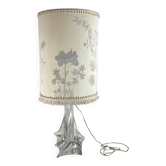 Lampe verre massif et abat jour fleurs séchées vintage années 60/70