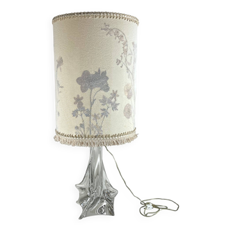 Lampe verre massif et abat jour fleurs séchées vintage années 60/70
