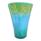 Large flared vase, signed La Rochère, blown glass with colored inclusions