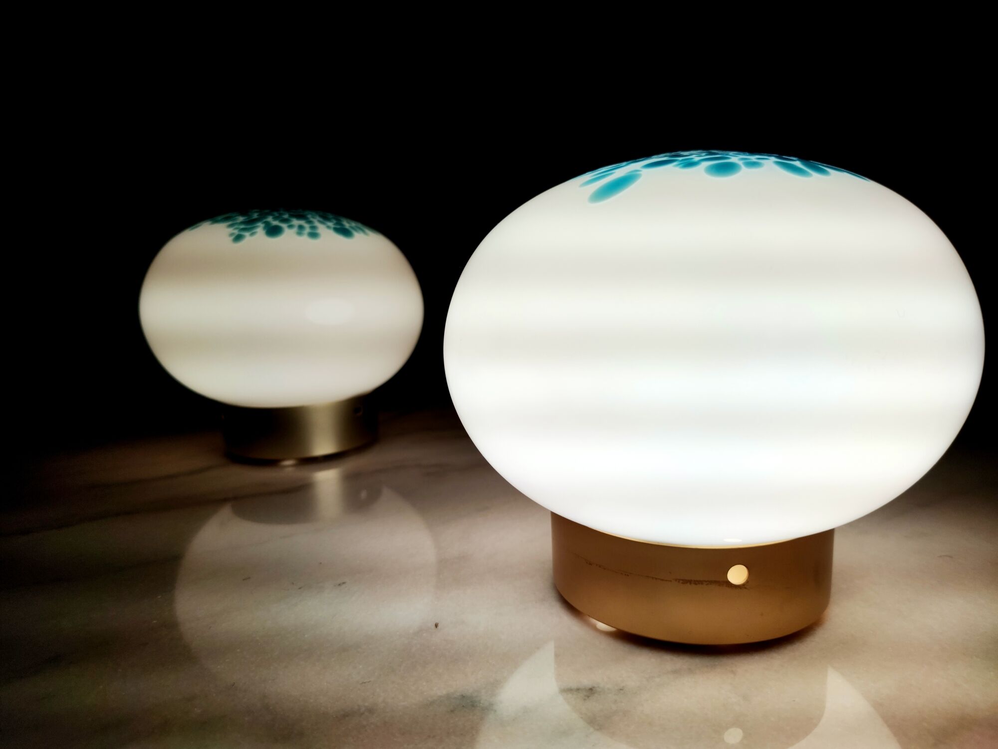 Pair of Postmodern White and Light Blue Murano Glass Table Lamps, Italy