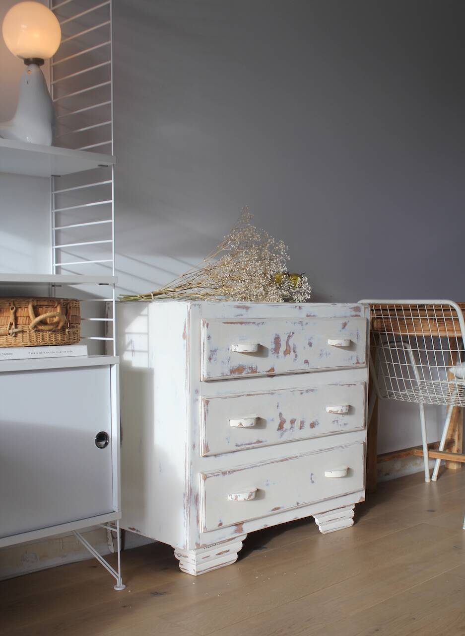 Small patinated art deco chest of drawers