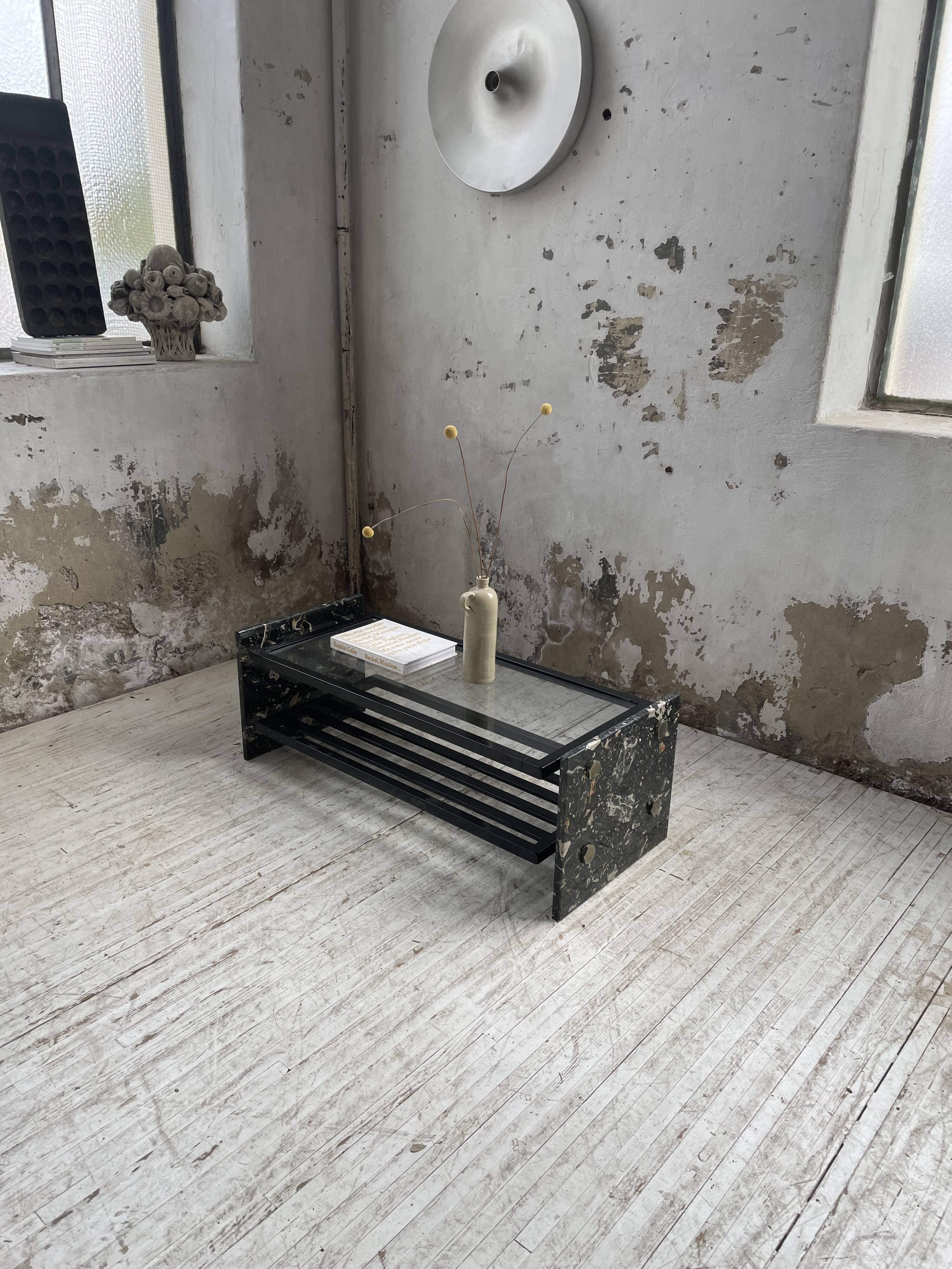 80s Italian marble and glass coffee table