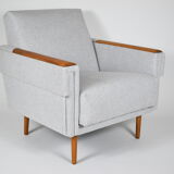 Mid-century modern armchair, restored, 1960, light grey fabric