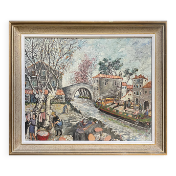 Mireille Richefort. Port of Somail. Oil on board.