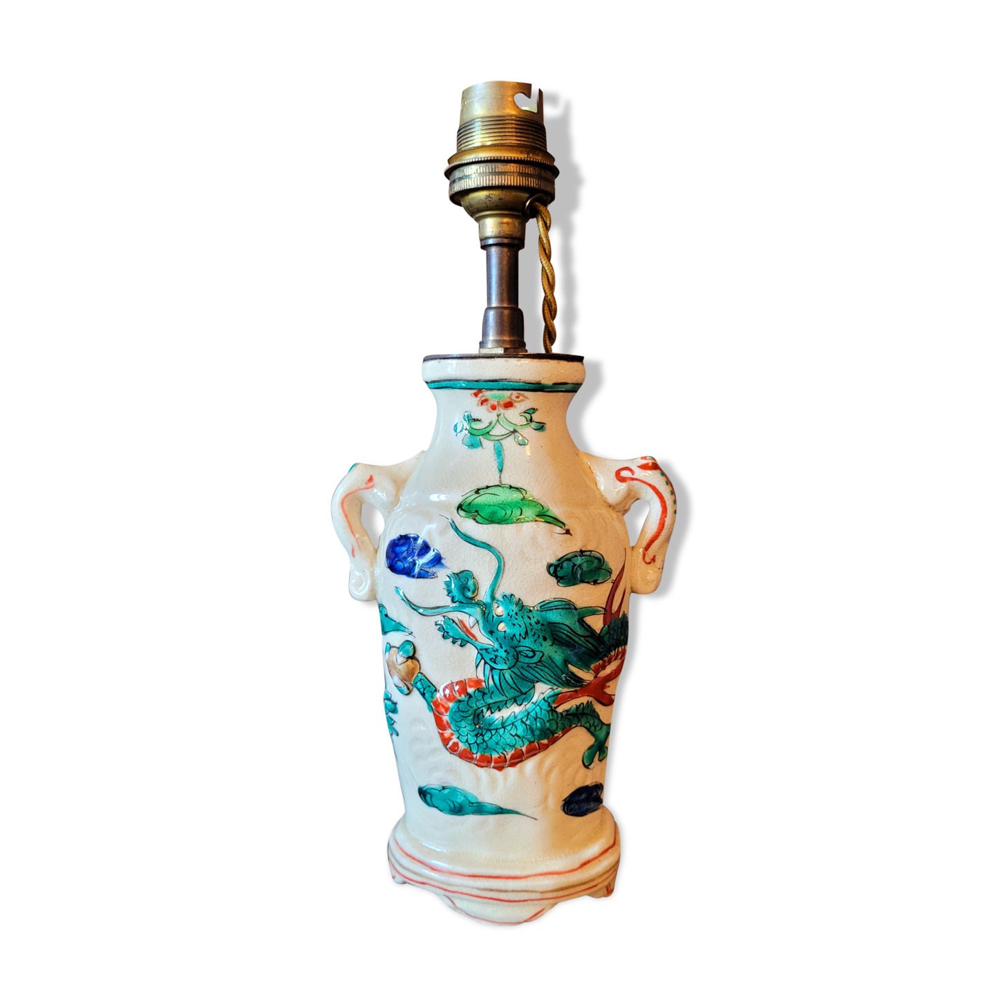 Old vintage ceramic lamp foot signed Asia China Japan