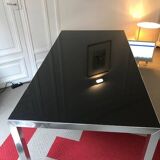 Bureau en verre rétro laqué noir et alu brillant