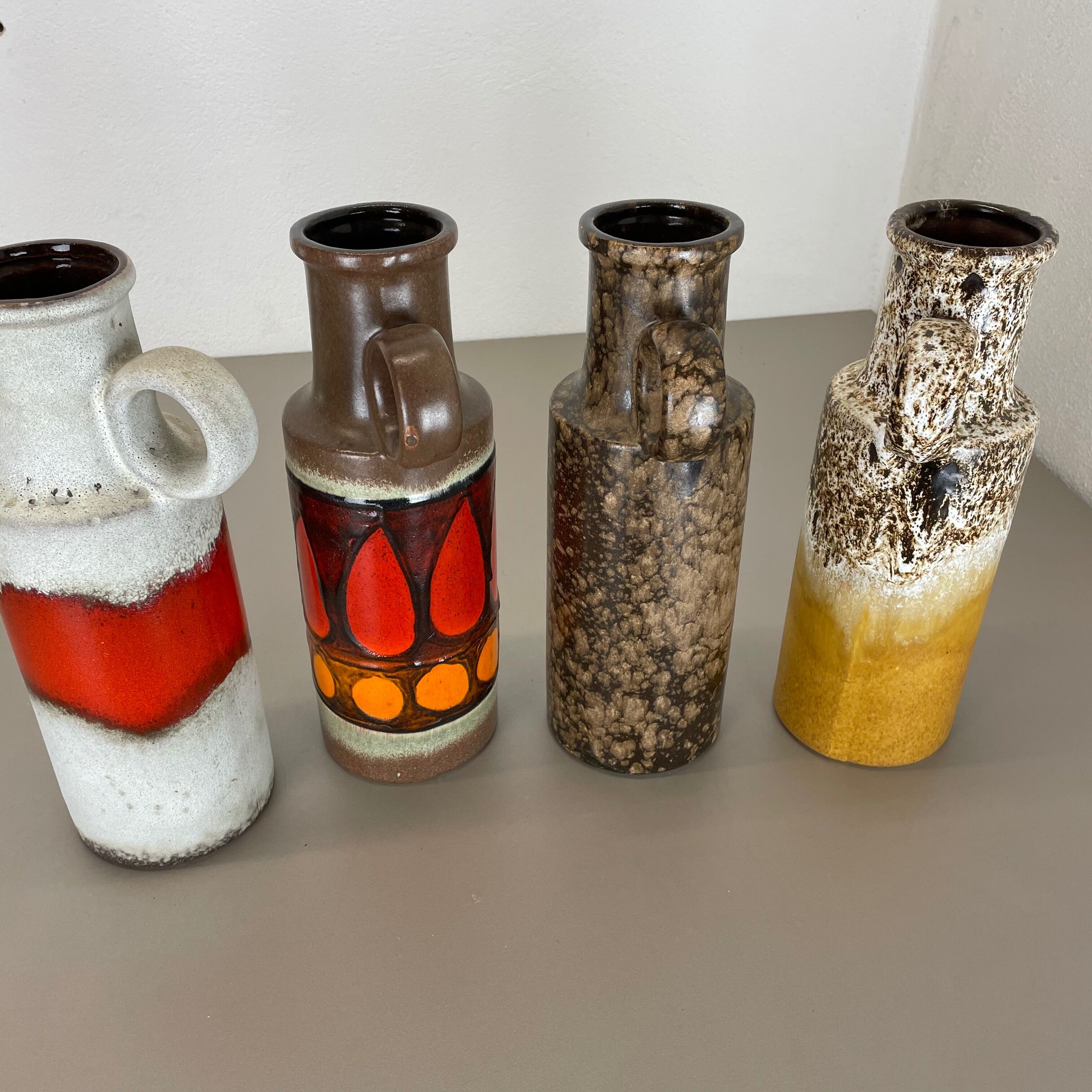 Set of 4 vintage pottery fat lava vases made by Scheurich, Germany, 1970s