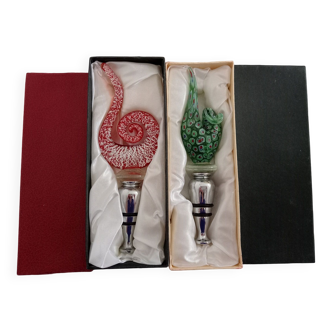 Set of two murano blown glass stoppers