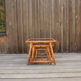 Rattan and glass nesting tables