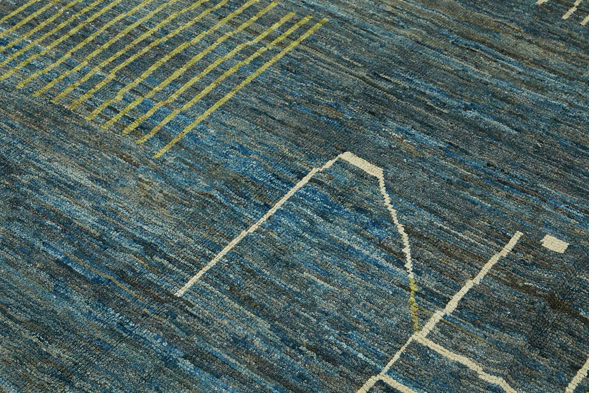 Hand-Knotted Turkish Contemporary 219 cm x 307 cm Blue Wool Carpet