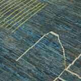 Hand-Knotted Turkish Contemporary 219 cm x 307 cm Blue Wool Carpet