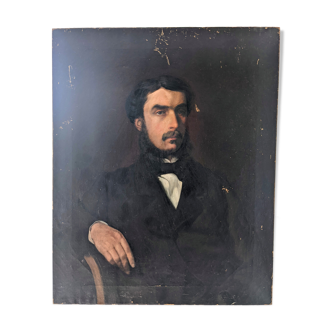 Tableau huile sur toile, portrait de jeune homme XlXème