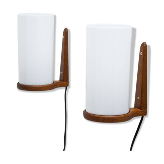 Pair of teak & acrylic sconces by Luxus, Sweden