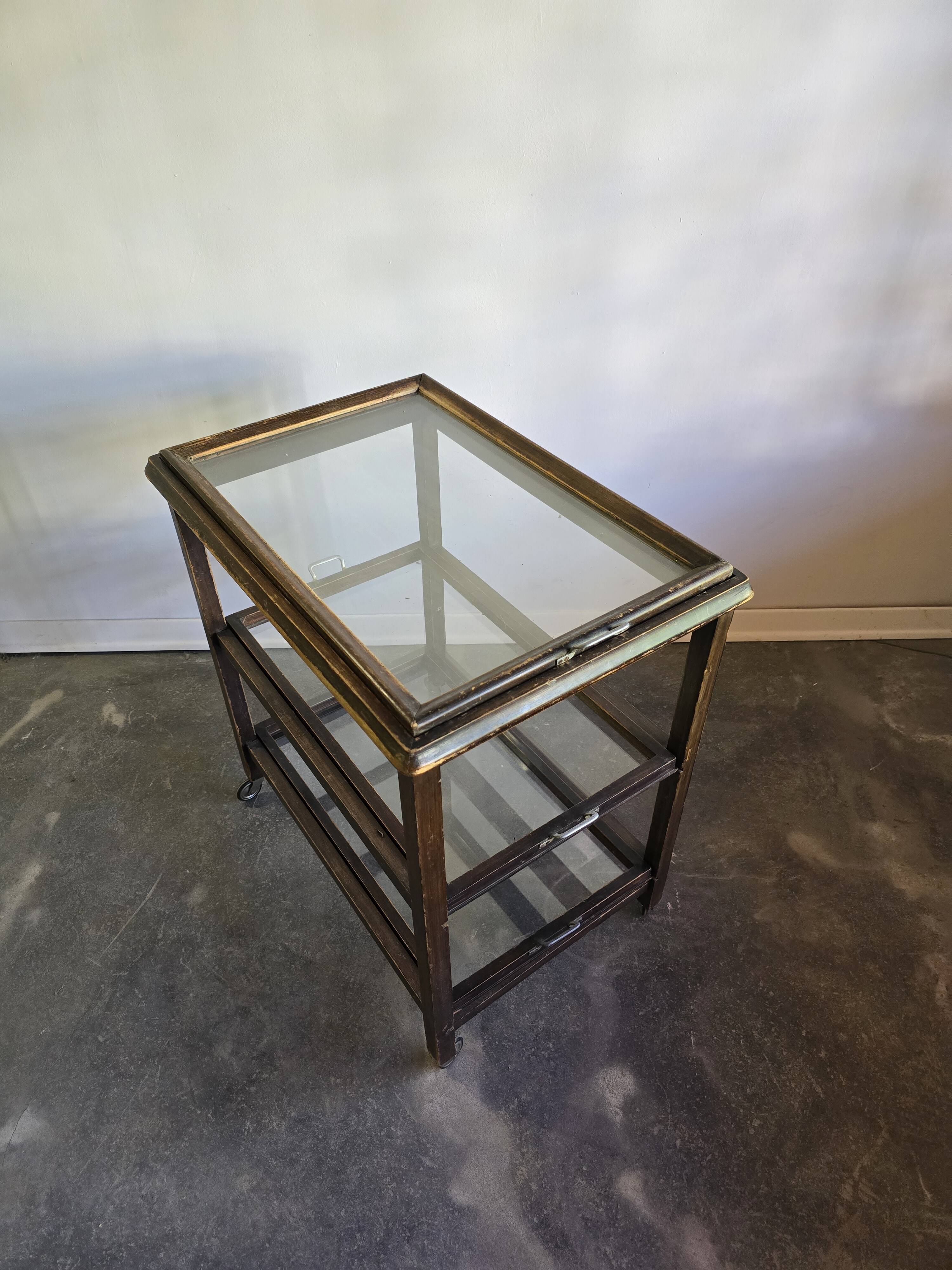 30s Art Deco Bar Cart / Serving Trolley with Removable Glass Trays