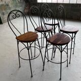 Chaises hautes en palissandre et fer forgé
