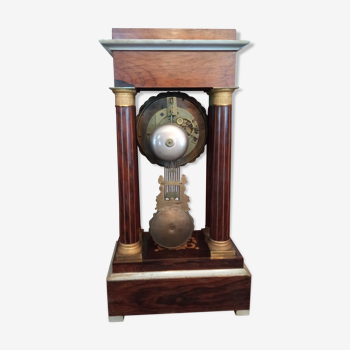 Clock pendulum portico marquetry and bronze xixth era napoleon iii