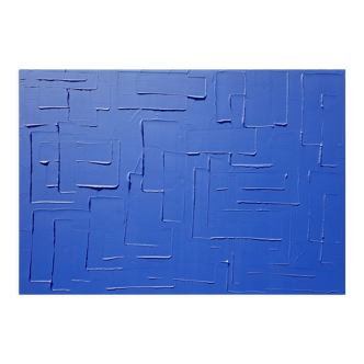 Tableau peinture abstraite monochrome bleu