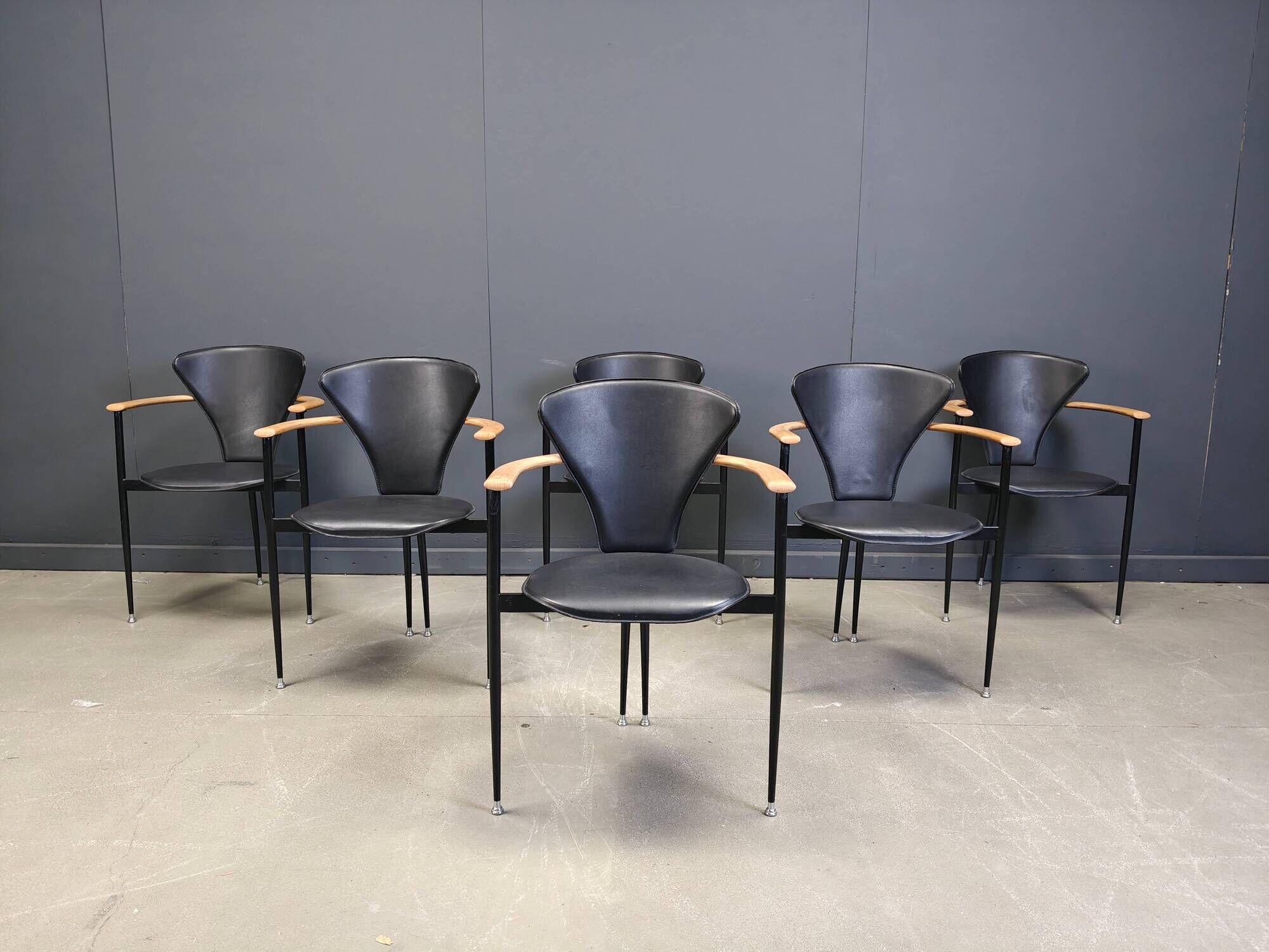 Vintage leather armchairs by Arrben Italy, 1980s - set of 6