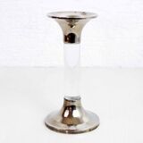 Candle holder in silver metal and lucite