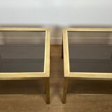 Pair of large square brass side tables