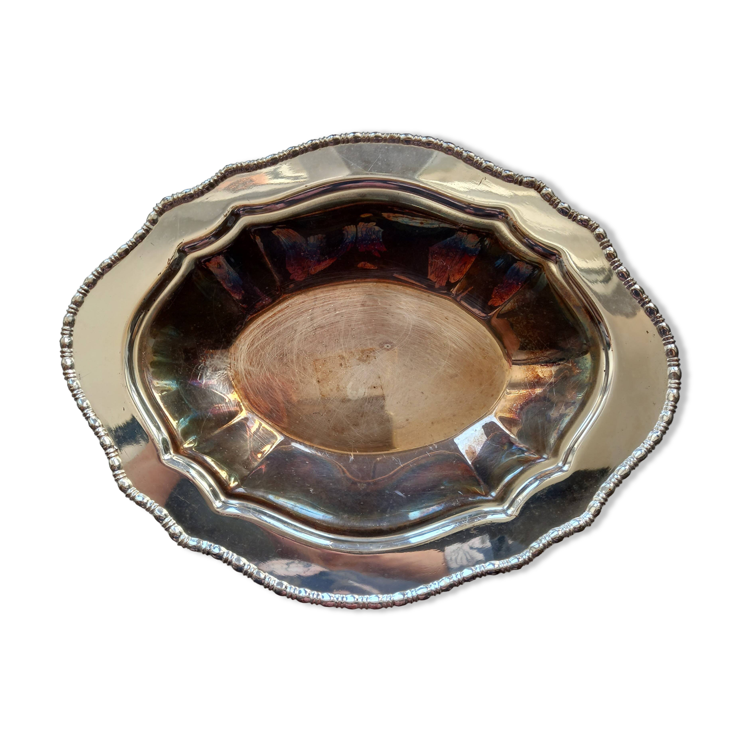 Vintage metal platter "silver on copper"