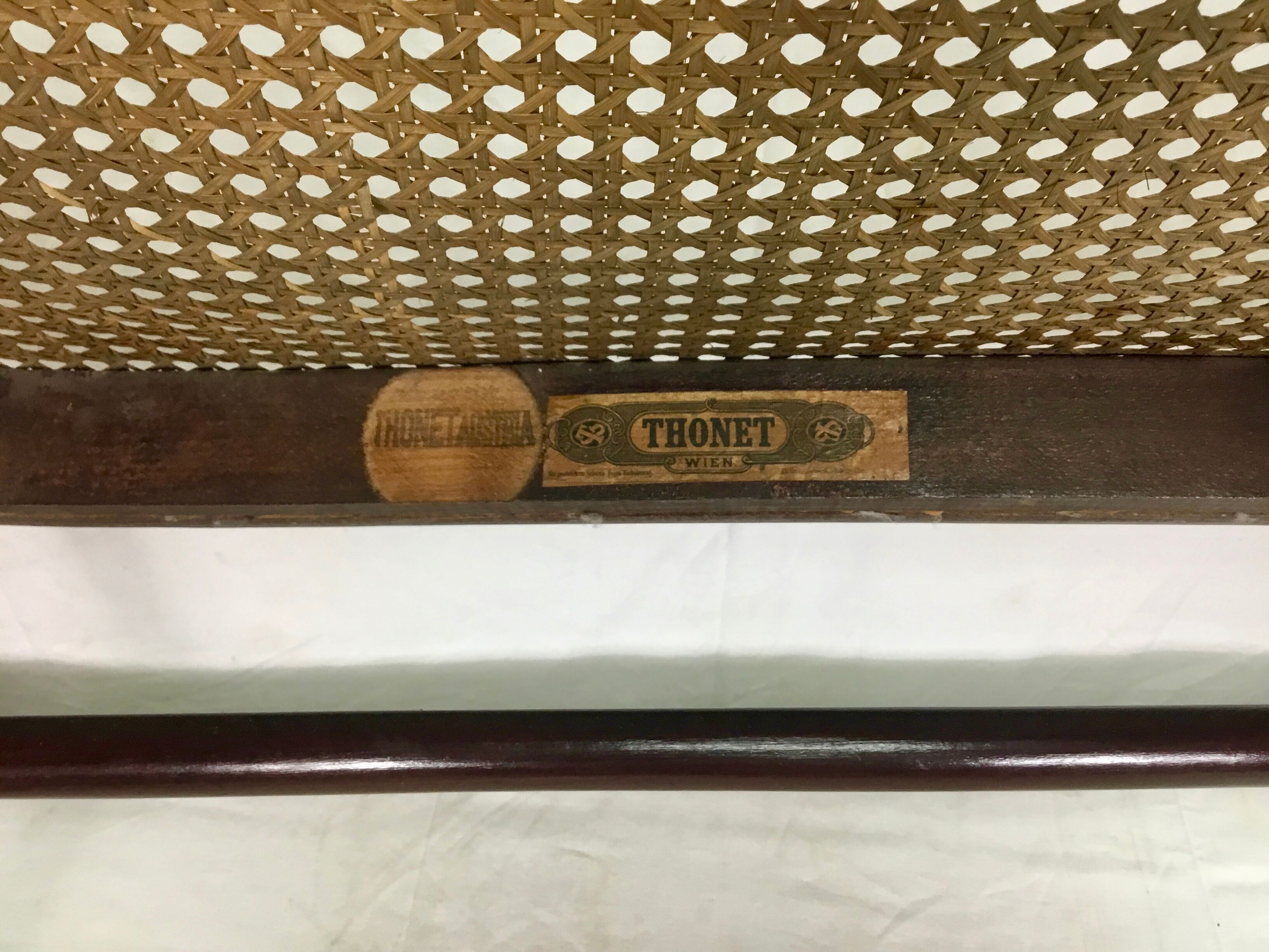 Turned wooden bench with caning by Thonet, Austria