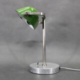 1940s Art Deco Nickel Banker Table Lamp, Czechoslovakia