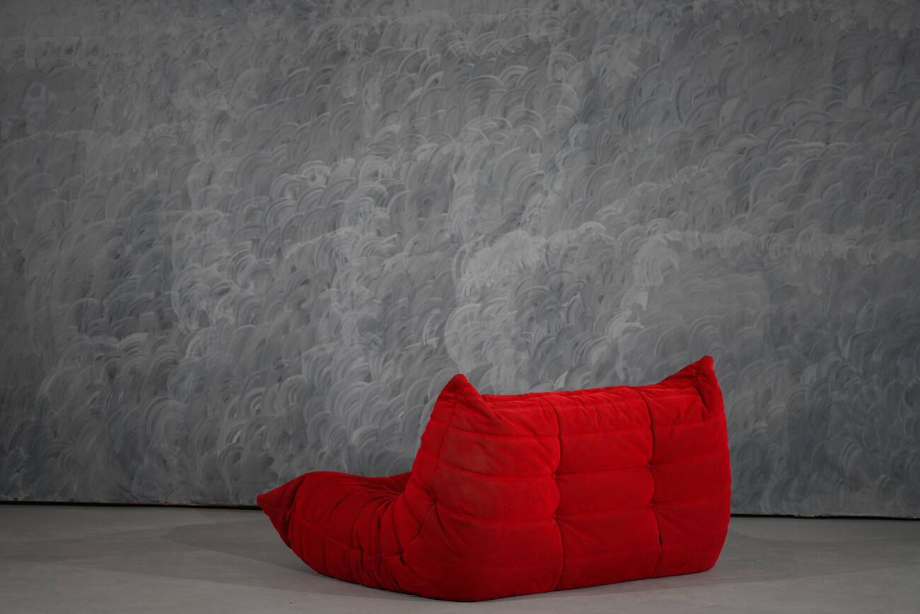 Red Alcantara Togo 2-seater sofa and corner by Michel Ducaroy for Ligne Roset, 2000s