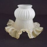 Vintage French Opaque White Glass Replacement Shade with Frilled Amber Edge